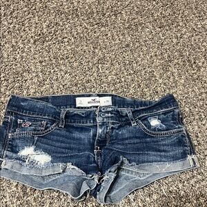 Hollister Women's Distressed Dark Blue Jean Shorts